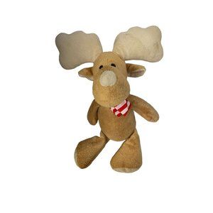 Kinder Plush Stuffed Toy Christmas Moose Elmo Elch Wearing Striped Scarf 12” Tan